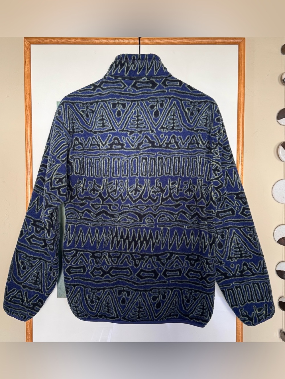 Vintage 90s Patagonia Synchilla Fleece Blue Aztec Print Snap-T RARE | Men Small - Picture 5 of 7